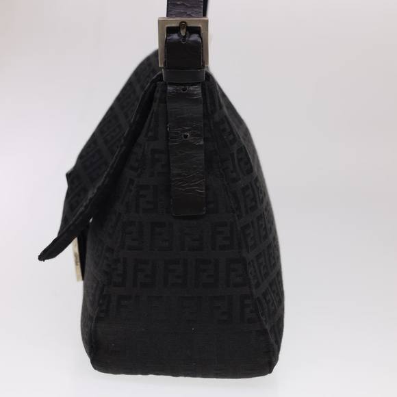 FENDI Zucchino Canvas Mamma Baguette Shoulder Bag Black Auth fm2228 - Picture 3 of 16